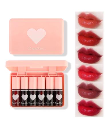 6 Colors Lip Tint Stain Set, Charm Kiss Korean Lip Gloss Lip Tint Stain Plumping Mini Liquid Lipstick, Multi-use Lip and Cheek Tint, Long lasting Non-Stick Cup Waterproof, High Pigment, Vivid Color, Lip Tint Makeup