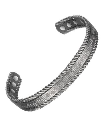Copper Bracelets for Men Women 6.69in Pure Copper Adjustable Retro Fashion Silver Magnetic Bracelet Magnetic Jewelry Present(2047s)