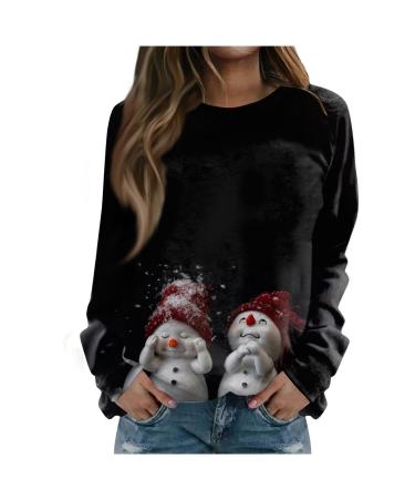 Women Santa Claus sweater Xmas Top T Shirts Ugly Elch Printed Christmas sweater Festive tops long arm blouses sweaters sweatshirt 5-black 3XL