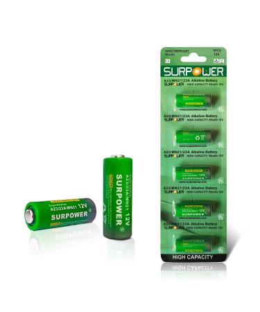 5-Year Warranty SURPOWER A23 23A 23AE 12v Alkaline Battery A23s for Ceiling Fan Remote,Door Bell-5 Pack