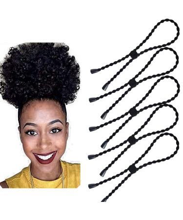 5PCS Afro Puff Ponytail Ties Adjustable Hair Holder Length Hendband for Short Kinky Hair Long Headband Ties for Thick  Braided Natural Curly Hair Style-A-5PCS