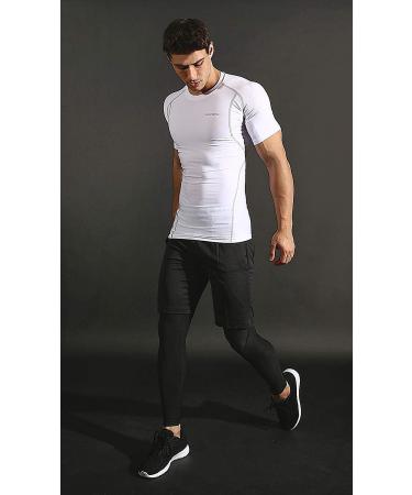 DEVOPS 3 Pack Men's Large Athletic Compression Shirts - White (3 Pack) | Short Sleeve Fitness Apparel - Buy Online on GoSupps.com
