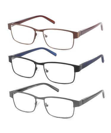 CRGATV 3-Pack Reading Glasses for Men Blue Light Blocking Metal Full Frame Computer Readers Anti UV/Eye Strain/Glare ( +2.25 Magnification Strength ) 3 Pacx Mix Colors 2.25 Magnification