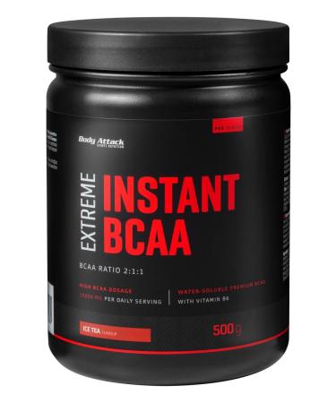 Body Attack Extreme Instant BCAA Powder - 500g for 38 shakes with 10000mg BCAAs - delicious instantly soluble vegan - BCAA 2:1:1 (L-Leucine:L-Valine:L-Isoleucine) - Iced Tea