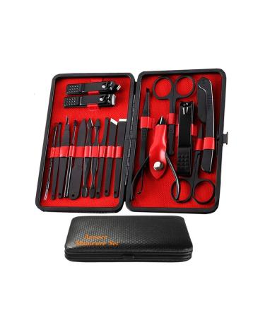 Manicure Set Men, Manicure Set Professional 18 Pcs Mens Grooming Kits Aceoce Stainless Steel Nail Care Tools with Luxurious Travel Case Pedicure Kit Gifts Black and Red