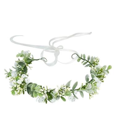 HJYHYN Flower Crown Boho Flower Wreath Artificial Floral Crown Bridal Headpiece Greenery Crown for Wedding Ceremony Party Festival white