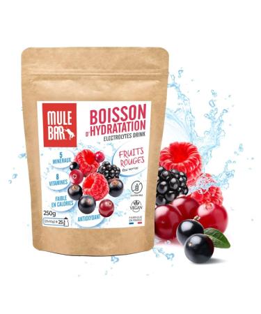 MULEBAR - Powdered Hydration Drink - Red Fruits - Anti-Fatigue - Antioxidant - 8 Vitamins - 5 Minerals - Electrolytes - Very Low Sugar Taste - Easy to Digest - Made in France - 250gr