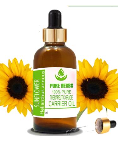 Pure Herbs Sunflower Oil (Helianthus annuus) Pure & Natural Therapeutic Grade Carrier Oils with Dropper (15 ml)