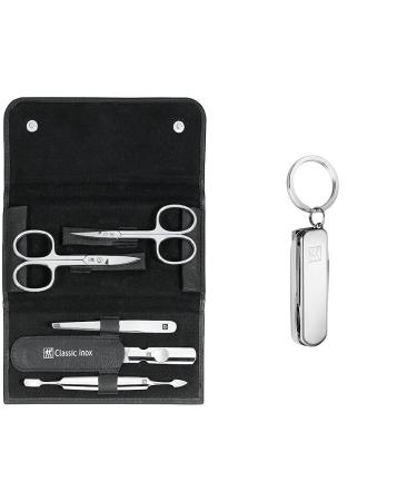 Zwilling Manik reset and Pedicure Set Nail Care made of real leather with a push button 5-part & multi-tool with key riper nail scissors nail cliff nail files in travel size made of stainless steel 5 pieces (1-pack) including combination-nail scissors bun