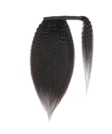Luovce Ponytail Extension Human Hair Kinky Straight Wrap Around Ponytail Clip in Hair Extension 20 inches Natural Colour