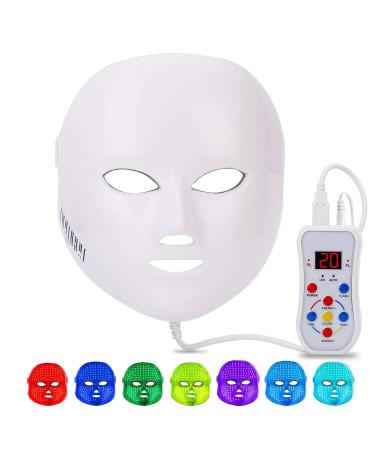 NEWKEY Led Face Mask Light Therapy  7 led Light Therapy for Facial Skin Care - Blue & Red Light for Acne Photon Mask - Korea PDT Technology for Acne Reduction