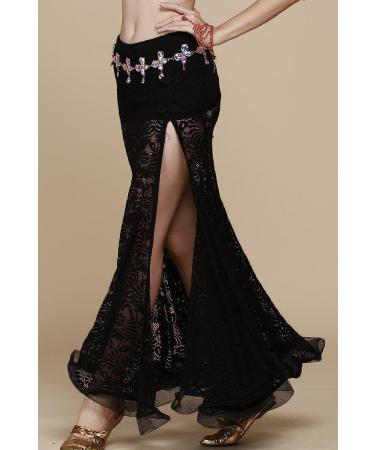 ZLTdream Retro Jacquard Lace Belly Dance Skirt with Safety Pants - Black - Buy Online on GoSupps.com
