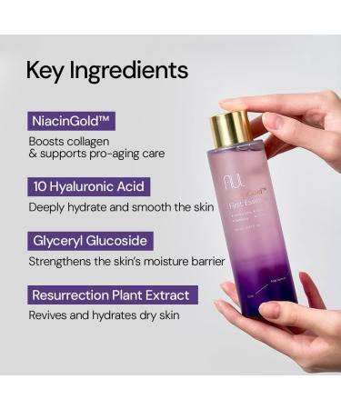 AUL NiacinGold First Essence 150ml Hydrating Skin Balance Care Deep Moisture with 10 Hyaluronic Acids Collagen Support Serum Lightweight Daily Face Essence for Radiant Glow 5.07 Fl Oz (Pack of 1) - Buy Online on GoSupps.com