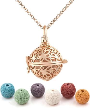 Buy CoolJewelry Aromatherapy Essential Oil Diffuser Necklace - Golden Butterfly Locket Pendant with 6 Lava Stones for Women & Girls - International Shipping Available - Buy Online on GoSupps.com