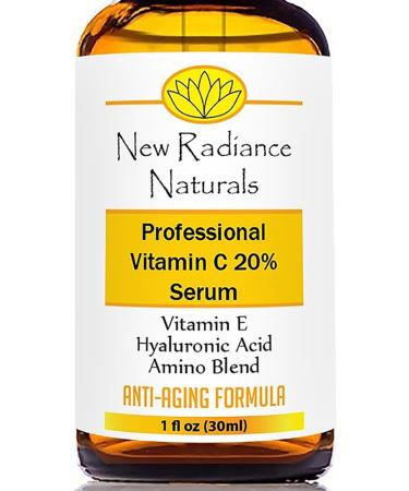 Organic Anti-Aging Vitamin C Serum With 20% Vitamin C + E + 11% Hyaluronic Acid + MSM For Fading Wrinkles  Freckles  Acne Scars  Discoloration & Age Spots On Face And Hands. 1 Ounce.