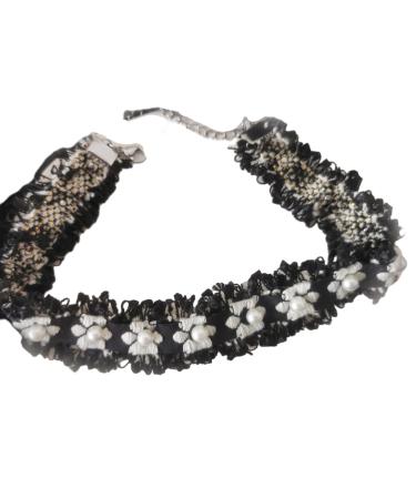 Oralgo's small flower pearl choker necklace sweet cool collar necklace wedding party jewelry gift for women and girls black small white fl