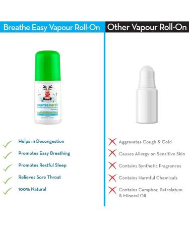 MAMAEARTH Breathe Easy Vapor Baby Roll On | Gentle Chest & Back Rub with Wintergreen & Eucalyptus | Helps Relieve Cold & Nasal Congestion | No Petroleum 1.35 Fl Oz/40ml (3month+) - Buy Online on GoSupps.com