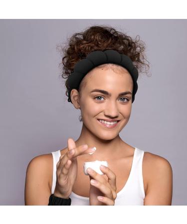 Puffy Spa Headband Set for Women - Black Terry Towel Cloth Fabric Headbands for Skincare, Shower, and Makeup Removal - Buy Online on GoSupps.com