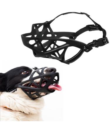 Dog Muzzle Soft Rubber Basket Breathable Muzzles Adjustable Straps for Small Medium Large Dogs Allows Drink Water and Panting Anti-Biting Prevent Chewing Barking Fighting Pet Mouth Cover (M Black) M Black