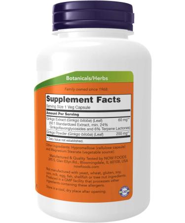Now Foods Ginkgo Biloba 60 mg - 240 Veg Capsules | Boost Memory & Focus - Buy Online on GoSupps.com