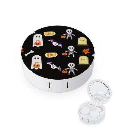 Bagea-Ka Halloween Ghosts & Skeletons Carry Pumpkin Lanterns Contact Lens Case Box Eye Care Kit Holder Mirror Box with Tweezers Remover Tool Solution Bottle for Outdoor Travel & Home