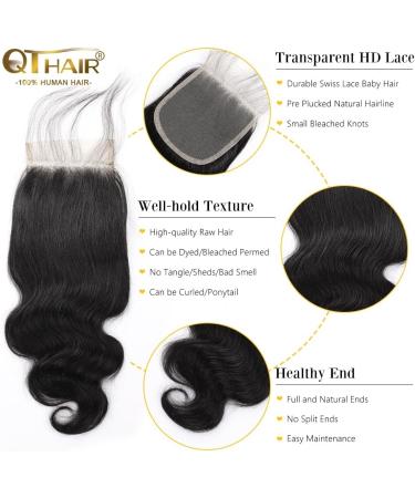 QTHAIR 12A Brazilian Body Wave Lace Closure (14inch) 4x4 Free Part Swiss Lace Closure Natural Black Brazilian Virgin Human Hair Top Swiss Lace Closure - Buy Online on GoSupps.com