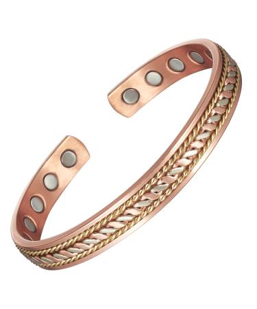 Copper Magnetic Bracelet 99% Pure Copper Three-Color Gold Braid Adjustable Bracelet Fashion Jewelry Present (2058)