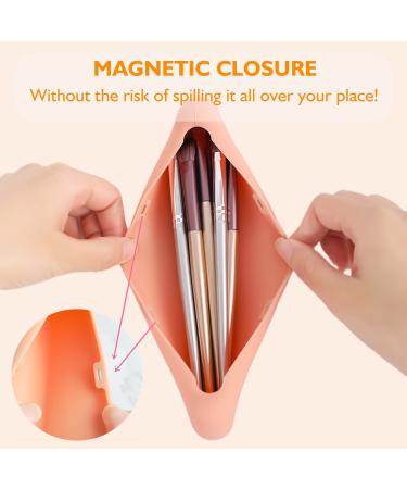 Travel Makeup Brush Holder - DEERLET Silicone Organizer Case with Magnetic Closure | Portable & Sleek Pink Makeup Brush Travel Case - Buy Online on GoSupps.com
