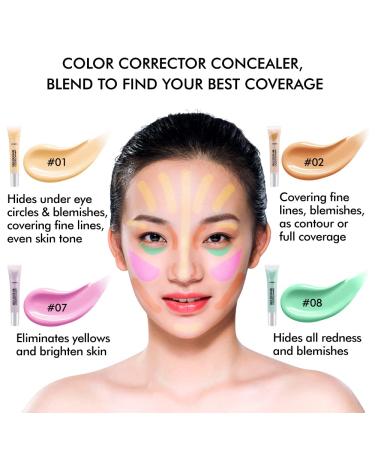 4 Pcs Color Corrector & Full Coverage Liquid Concealer Set | Moisturizing Lightweight Formula | Waterproof Green & Purple Correcting Concealer for Dark Circles & Dry Skin - Buy Online on GoSupps.com