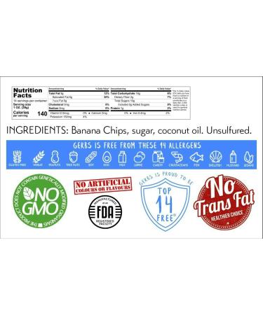 GERBS Sweetened Banana Chip Slices 14oz | Allergy-Friendly, Sulfur Dioxide Free | Rich in Potassium & Magnesium - Buy Online on GoSupps.com