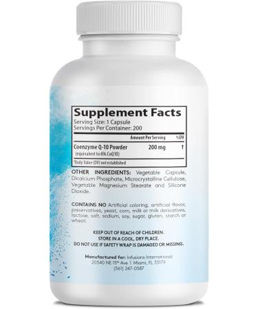 Infusions Pure CoQ10 200mg 200 Capsules (Coenzyme Q10) High Absorptions Vegan Gluten Free Non-GMO - Buy Online on GoSupps.com