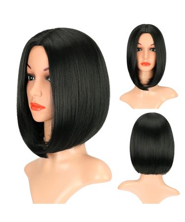 Shahnaneh Short Bob Wig Without Bangs Shoulder Length Women’s Straight Short Hair Synthetic Heat Resistant Fiber Costume Wigs Cosplay Wig 14 Inch Natural Black