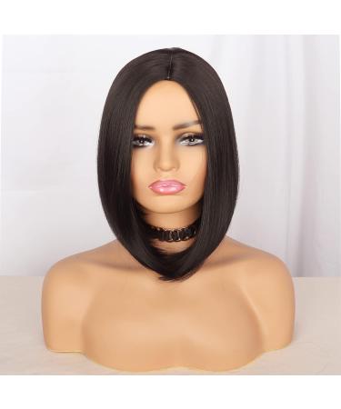 PORSMEER Short Bob Synthetic Hair Wigs with Bangs 12 Inch Natural Brown Wigs Straight Hair Wig - Buy Online on GoSupps.com