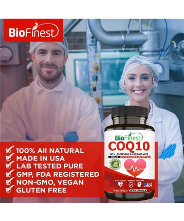CoQ10 Coenzyme Q10 100mg Supplement - Fast Absorption Antioxidant for Heart Health & Energy - 120 Capsules - Immune Support - Buy Online on GoSupps.com