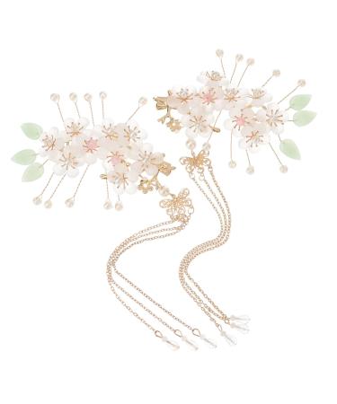 minkissy 4 Pairs Antique Hairpin Headdress Pearl Hair Clip Crystal Hair Comb Wedding Hair Clips for Brides Flower Side Hair Clip Chinese Hair Comb Chinese Hanfu Tassel Hair Clip Acrylic