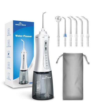 Water Dental Flosser Cordless for Teeth: Cordless Portable Easy@Home Oral Irrigator Cleaning 350ml with 5 Mode | 6 Jet Tips | Rechargeable IPX7 | Powerful Battery Life for Home Travel | EWF003
