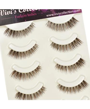 Vivis False Eyelashes 5 Pairs Lashes Short Natural Small Brown Faux Mink Long Volume Hand-made Dramatic Fake Eye Black Nature Soft for Various Makeups - 113M