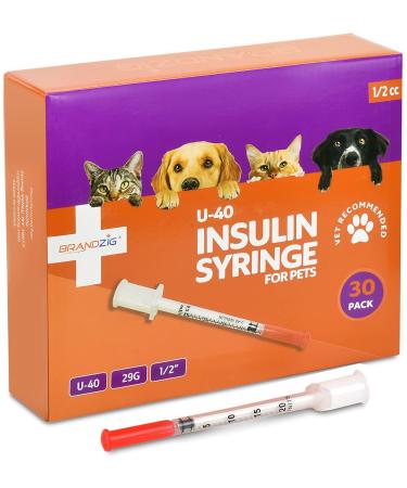 Brandzig U-40 Pet Insulin Syringes 29G 1/2cc, 1/2" 30-Pack