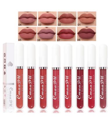 Baorder 8 Pcs Matte Liquid Lipstick Set Waterproof Long Lasting Antistick Cup Nude Lip Gloss for Women 24 Hour Highly Pigmented Lip Gloss Set