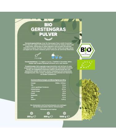 Safranwunder Organic Barley Grass Powder 250g | Sustainably Grown | Raw Food Quality & Lab Tested | Ideal for Green Smoothies | Vegan & No Additives | Certified - Buy Online on GoSupps.com