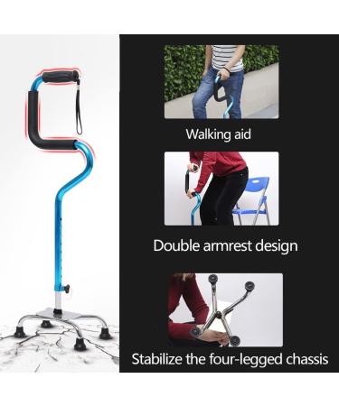 Adjustable Quad Cane Mobility Aid Walking Cane Sit to Stand Walker 4 Foot Base 2 Foam Handles Aluminum Crutches for Men Women and Seniors - Buy Online on GoSupps.com