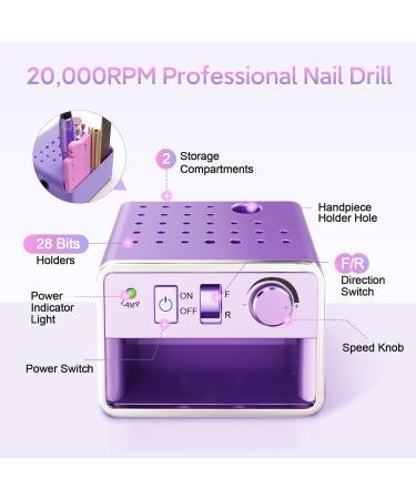 ALLE S Compact USB Powered Electric Nail Drill Kit - 20000 RPM, 6 Bits, 106 Sanding Bands, Purple - Buy Online on GoSupps.com