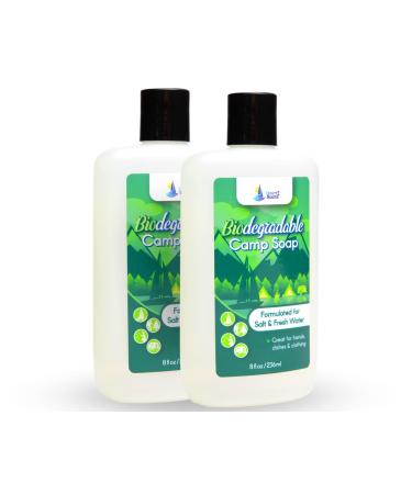 Biodegradable Camp Soap 8 oz Bottle Soap (2 Pack) For Fresh & Salt Water - For Hands Dishes & Clothing - Unscented Liquid Camp Soap - Fragrance Free Hand Soap - Travel Laundry Soap - Travel Soap