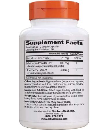 Doctor's Best Immune Booster | Echinacea, Elderberry & Zinc | 120 Veggie Caps - Buy Online on GoSupps.com