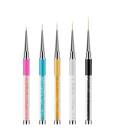 Sularpek 5 Pcs Nail Art Liner Brushes  Professional UV Gel Painting Nail Art Design Brush Pen  Nail Art Design Brush Pen Set Rhinestone Handle Nail Dotting Drawing Pen