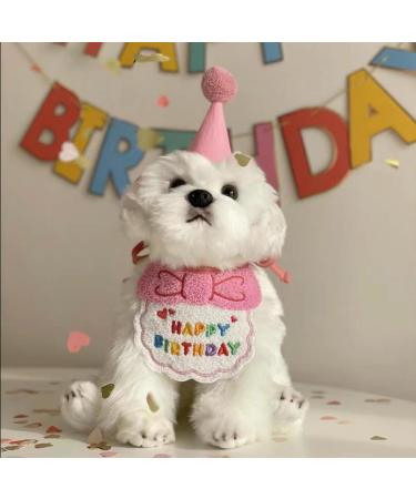 Kaket Cat Birthday Outfit Puppy Birthday Bib Small Dog Birthday Party Hat Dog Birthday Bandana Pet Birthday Accessories (Pink) - Buy Online on GoSupps.com