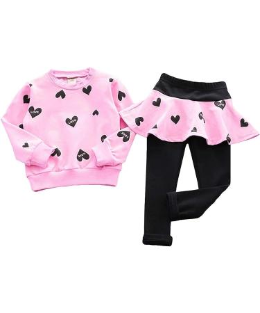 Girls Toddler Heart Print Hoodie Top + Leggings Set 5-6 Yrs - Pink - Buy Online on GoSupps.com