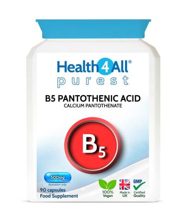 Vitamin B5 Pantothenic Acid 500mg 90 Capsules (V) (not Tablets) Purest: No Additives Vegan. Made in The UK by Health4All. 90 Count (Pack of 1)