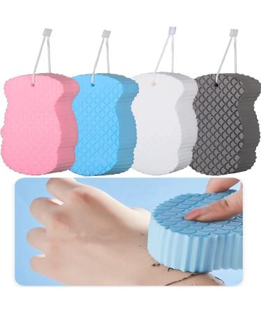 4Pcs Magic Exfoliating Bath Sponge 5D Ultra Soft Bath Body Shower Sponge Super Soft Exfoliating Bath Sponge Reusable for Adults Children and Pregnant Women. (Blue+Pink+Gray+White)