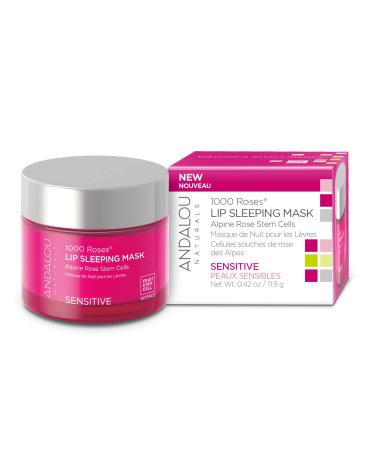Andalou Naturals Mask 1000 ROSES Overnight Sleeping Mask for Dry Chapped Lips Plumping Hydrating & Soothing Balm with Alpine Rose Stem Cells Vegan & Cruelty-Free 0.42 O Lip Sleeping Mask